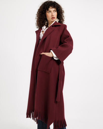 Wool Trench Coat with Fringe Back – Classic Style with a Modern Twist